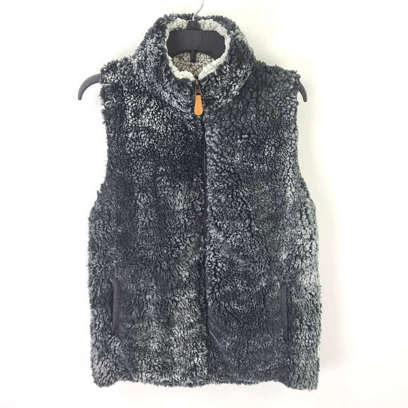 Simply Southern Jackets & Blazers - Simply Southern Fluffy Teddy Fleece Faux Fur Trim Vest Gray Size Large